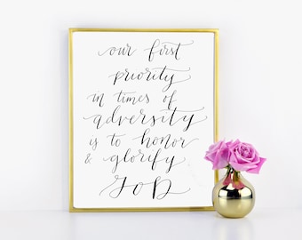 In Times of Adversity Quote / Encouraging Hand Written Calligraphy Print / Digital Download Size 8 x 10 / Mothers Day