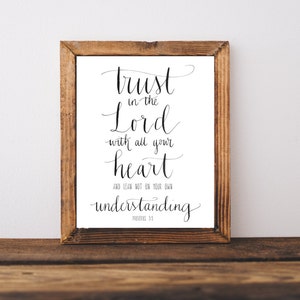 Trust in the Lord with all Your Heart Hand Written Calligraphy Print Proverbs 3:5 Digital Download Size 8 x 10