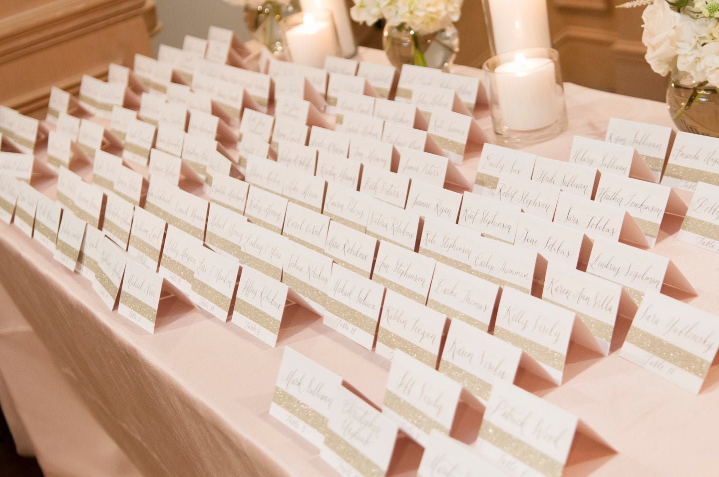 Glitter Escort Cards with Custom Calligraphy for Wedding Event Etsy