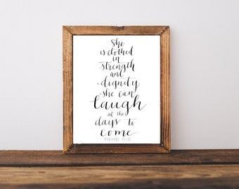 Clothed in Strength and Dignity Proverbs 31 Hand  Written Calligraphy Print Digital Download Size 8 x 10 Thanksgiving