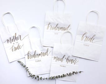 5 Bundle Set of Custom gift bags + LARGE SIZE + Wedding gift bag + Bridal Shower + Bachelorette Party bag + Welcome Bag /Handwritten