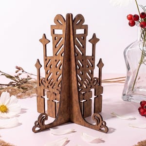 Scatole regalo di Natale e candele, supporto per libri SVG, cavalletto per esposizione di candele e regali di Natale, file di taglio laser, supporto per foto piatto DXF, Natale