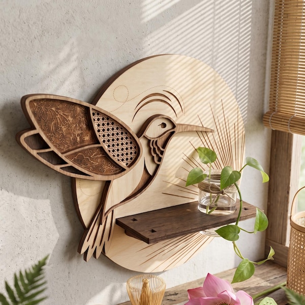 Hummingbird Functional Wall Art Plant SVG | Hummingbird Wall Planter Laser Cut File | Propagation Station SVG |  Digital Download