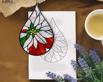 ポインセチアのステンドグラスパターン：クリスマスフラワーSVG