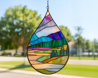 デジタルダウンロードパターンステンドグラス自然山風景PUN136、DIY