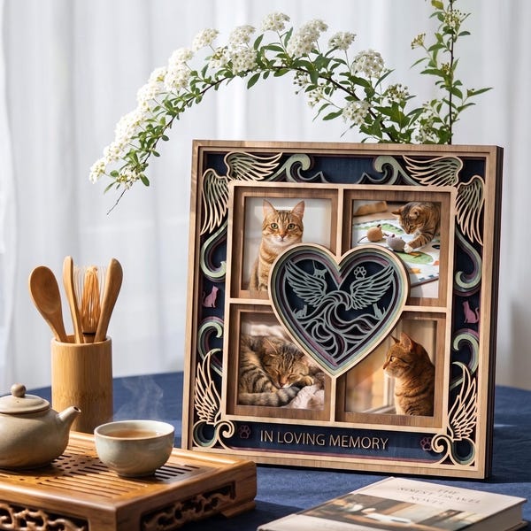 Personalized Memorial Photo Frame SVG | Custom Family Name & In Loving Memory Laser Cut File | Angel Wings Photo Collage | Digital Download