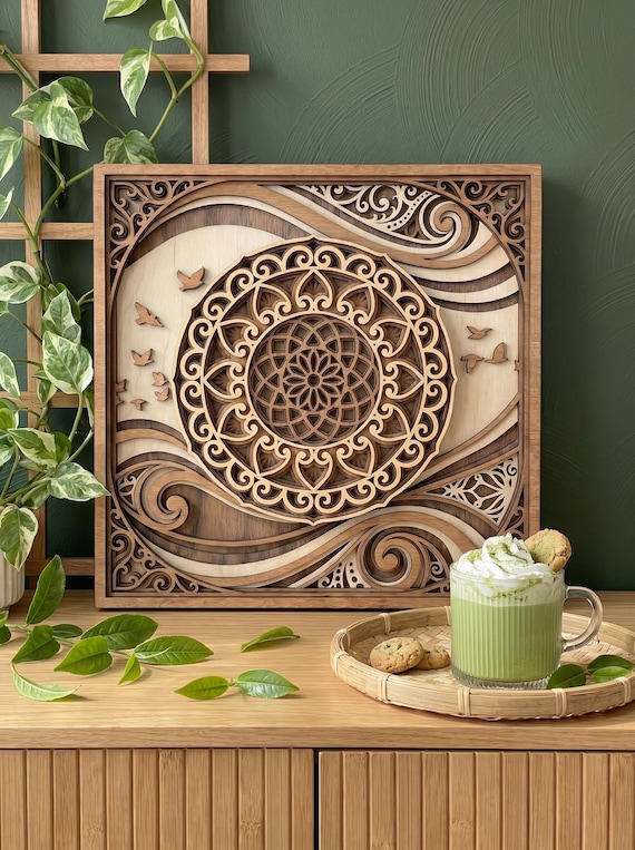 Mandala Layered Wood Art SVG, Decorative Wall Decor Laser Cut File, Floral Mandala CNC Pattern, Multi Layer Glowforge Digital Download