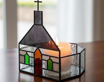 Patrón de vela de té de vidrio de colores digital, candelabro de iglesia, patrón de regalo cristiano de Jesucristo para principiantes