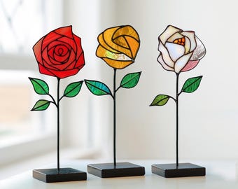 バラのステンドグラスのパターン：花のサンキャッチャーDIY（PDF