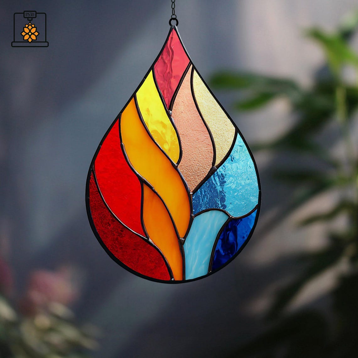 Digital Teardrop Stained Glass Pattern Fire Geometric , Sunflower ...