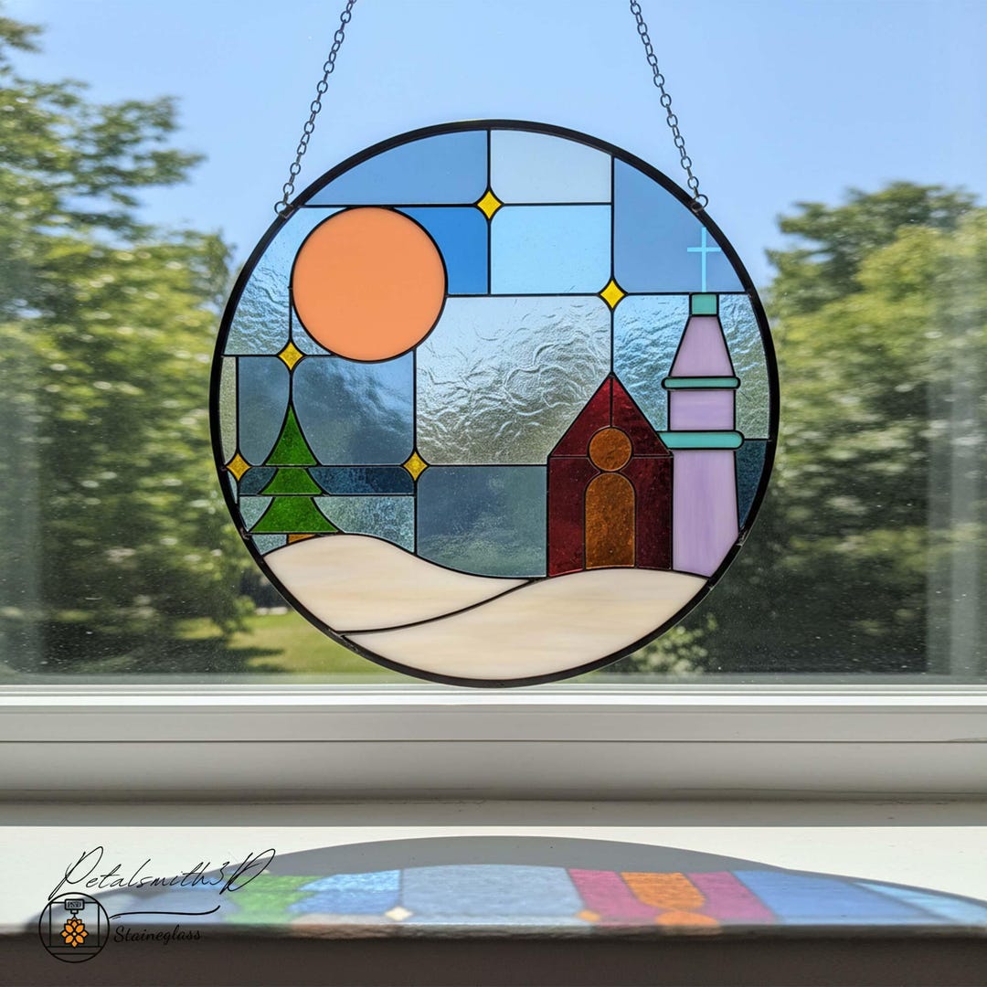 Church Panel Glass Pattern NOEL36 Church Stained Glass Pattern – Round Window Panel Design, Chapel ...