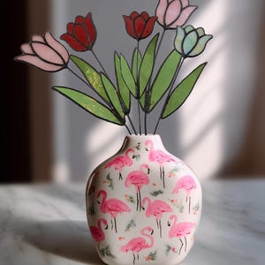 Handmade Stained Glass Tulip Bouquet: Custom Spring Decor