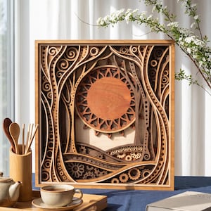 Layered Forest Sun Laser Cut File SVG | Woodland Shadow Box Design | Nature Mandala Wood Wall Art | Glowforge CNC Laser Template