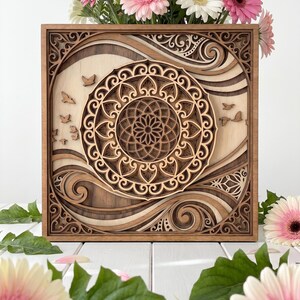PMA82 Mandala Layered Wood Art SVG, Decorative Wall Decor Laser Cut File, Floral Mandala CNC Pattern, Multi Layer Glowforge Digital Download image 4