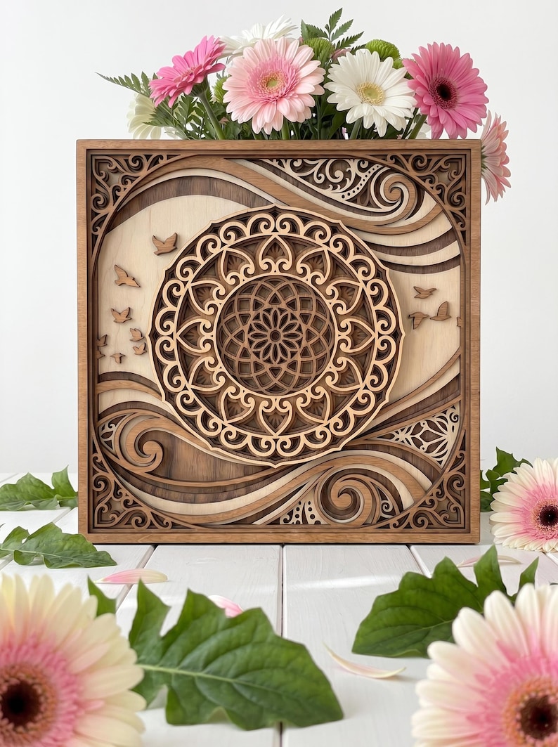 PMA82 Mandala Layered Wood Art SVG, Decorative Wall Decor Laser Cut File, Floral Mandala CNC Pattern, Multi Layer Glowforge Digital Download image 4