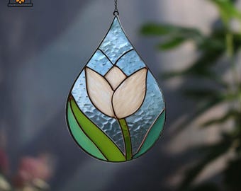 Digital Teardrop PST38  Stained Glass Pattern Peony,  Mini Drop Flower Stained Glass Pattern, Teardop Lily  Flower Stained Glass Pattern