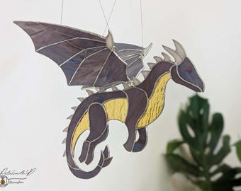 Patrón de dragón de vitral 3D: Atrapasol con alas articuladas (Descarga digital en PDF y SVG)