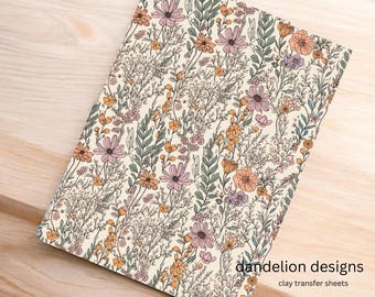 Boho Floral Transfer Paper, Summer Flowers, Clay Transfer Sheets, Water Soluble, Art Supplies