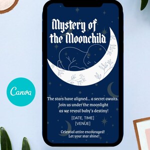 Uitnodiging geslacht baby, Celestial Baby, sterren zijn uitgelijnd gedrukt en mobiele uitnodiging + gamekaart (2 ontwerpen)
