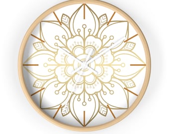 Orologio da parete Mandala dorato, arredamento moderno per la casa, orologio artistico, regalo per gli amanti dell'arte, orologio unico per il soggiorno, arte da cucina dorata