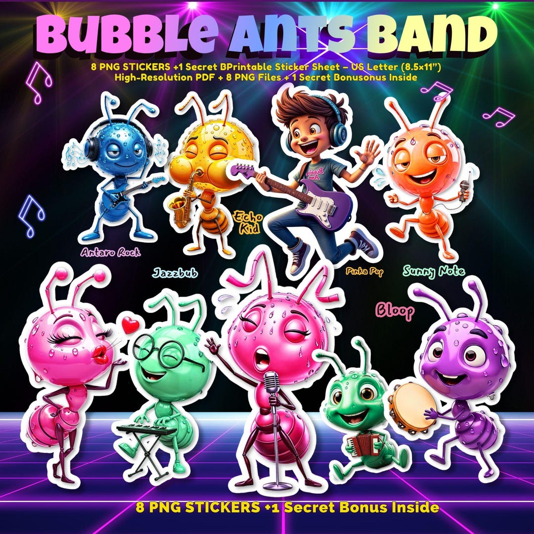 Bubble Ants Printable Sticker Pack, Funny Bug Stickers, Digital Insect ...