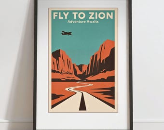 Plakat Parku Narodowego Zion: wydruk retro z podróży (pobranie cyfrowe)