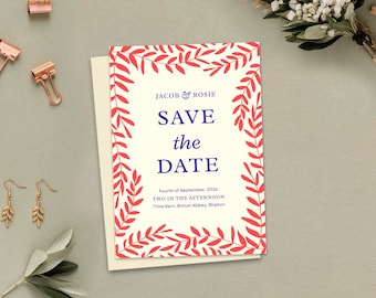 Save the dates, digitale canvassjabloon, herfstwintergebladerte, rustieke schuur, platteland herfst winterbruiloft