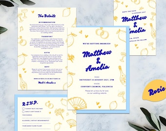 Spaanse citroen bruiloft uitnodigingsbundel | Mediterrane tuincanvasjabloon (digitale download)