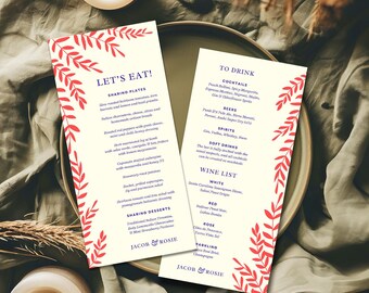 Rustieke bruiloftsmenusjabloon, herfstblad, canvas (digitale download)