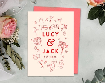 Handgetekende bruiloft bewaar deze datum, aanpasbare canva-sjabloon (digitale download)