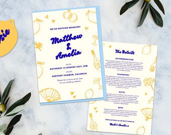 Spaanse citroen trouwkaartsuite, canvassjabloon, mediterrane tuin (digitale download)