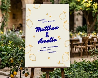 Bewegwijzeringbundel citroenbruiloft, plattegrond, welkomstbord, mediterrane tuin canvassjabloon (digitale download)