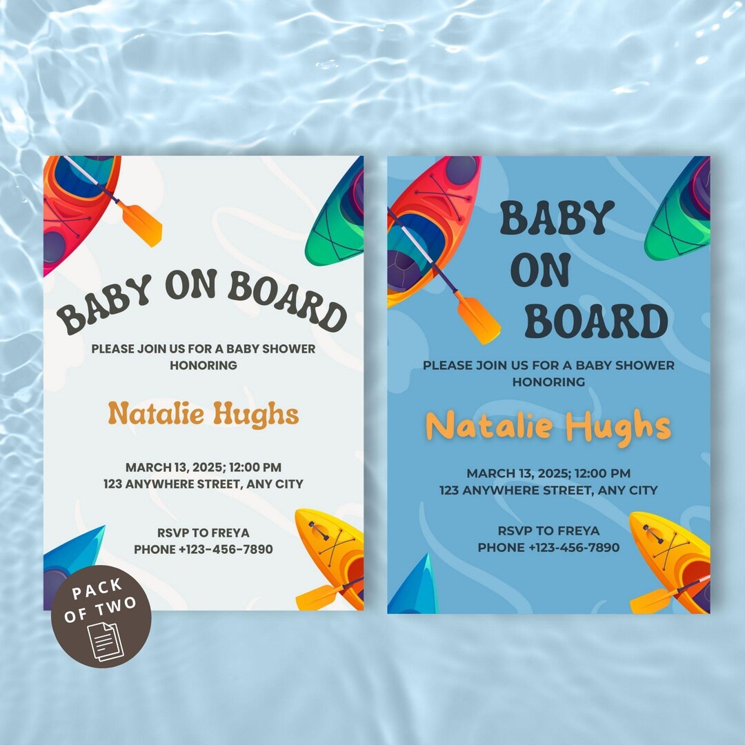 Editable Baby on Board Baby Shower Invitation | 2-pack | Canoe, Kayak ...