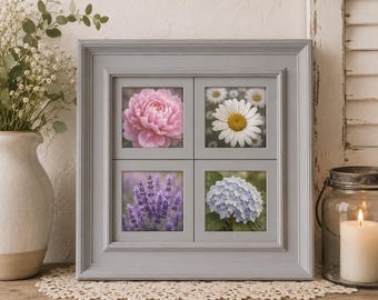 4x4 - 8x8 / Empire Style / 4 Opening Window Collage Frame / Several Sizes and Colors