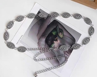 Cinto Concho de Metal Prateado | Cinto Ajustável Metálico Western Fino | Cinto Vintage Cowgirl | Cinto Boho Rodeo | Presentes para Ela