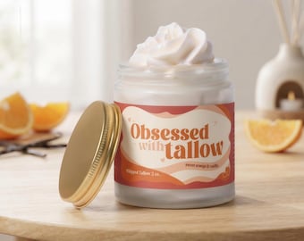 Sweet Orange Vanilla Whipped Tallow,Natural Non-Toxic Skin Moisturizer,Creamsicle Grass Fed Beef Tallow Face & Body Balm,Beauty Gift for her