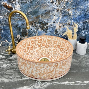 Ceramic Bathroom Basin For Vanity Centerpiece - Round Vessel Sink - Custom Made Moroccan Bowl Sink - Countertop Ceramic Wash Basin