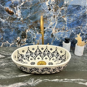 Lavabo ovalado minimalista de cerámica hecho a mano - Lavabo ovalado moderno de estilo rústico - Lavabo ovalado a medida para tocador de baño.
