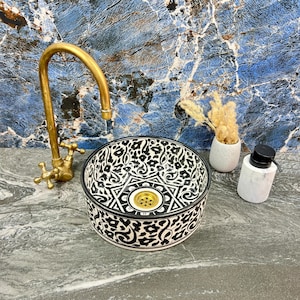 Handmade Black Ceramic Basin - Round Bathroom Sink Vanity - Handcrafted Ceramic Wash Basin - Above Counter Sink Bowl