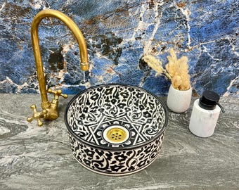 Handmade Black Ceramic Basin - Round Bathroom Sink Vanity - Handcrafted Ceramic Wash Basin - Above Counter Sink Bowl