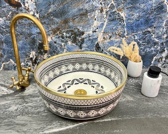 Serene Black Custom Black Ceramic Sink with Brass Rim – Handmade Vessel Basin for Vanity – Luxury Eco-Friendly Bathroom Centerpiece