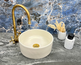 White Bathroom Sink - Ceramic Vessel Sink for Vanity Centerpiece - Artisan Moroccan Washbasin - Round Modern Blanco Sink - Porcelain Basin