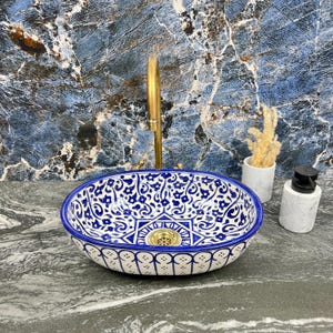 Lavabo ovalado de cerámica para centro de mesa - Lavabo de cerámica para baño - Lavabo ovalado - Lavabo ovalado para baño hecho a mano