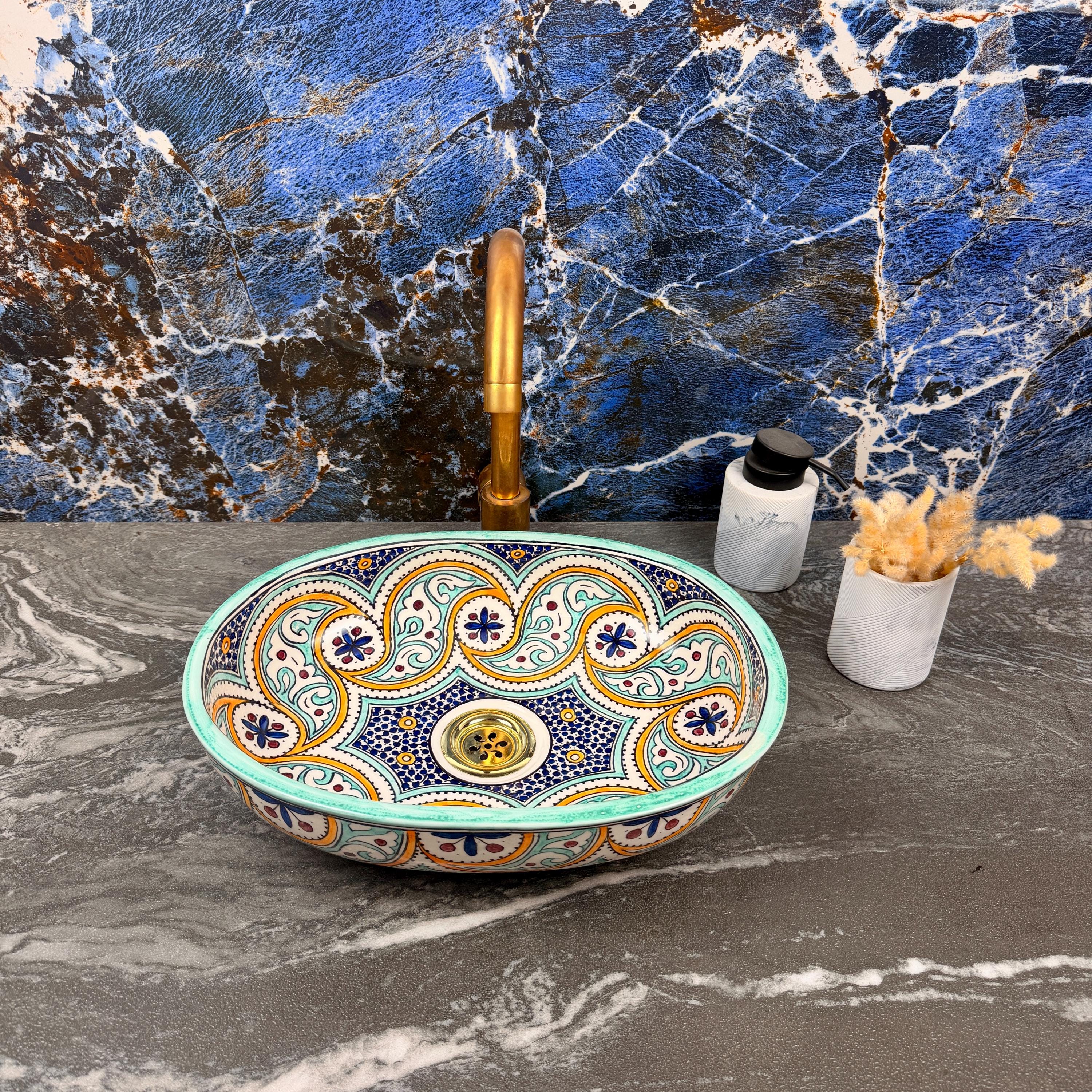 Vasque Marocaine Ronde En Céramique - Lavabo à Poser/encastrer - Bonde Incluse