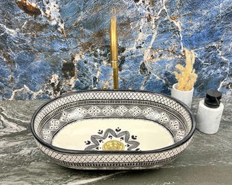 Minimalist Black Ceramic Oval Basin - Modern Farmhouse Oval Sink - Handcrafted Ceramic Oval Vessel Sink - Bathroom Oval Vanity Centerpiece