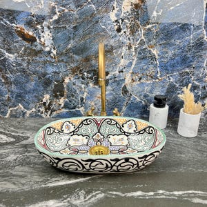 Lavabo ovalado minimalista de cerámica para el centro del baño - Lavabo ovalado moderno de estilo rústico - Lavabo ovalado de porcelana hecho a mano - Lavabo ovalado