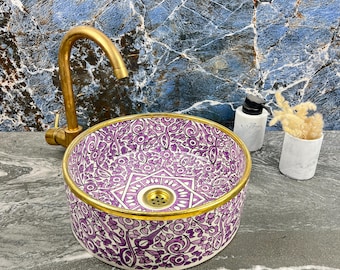 Bathroom Vanity Sink Handmade - Round Bathroom Basin - Bathroom Vanity Centerpiece for Eco-Friendly Decor - Vessel Sink - Round Washbasin
