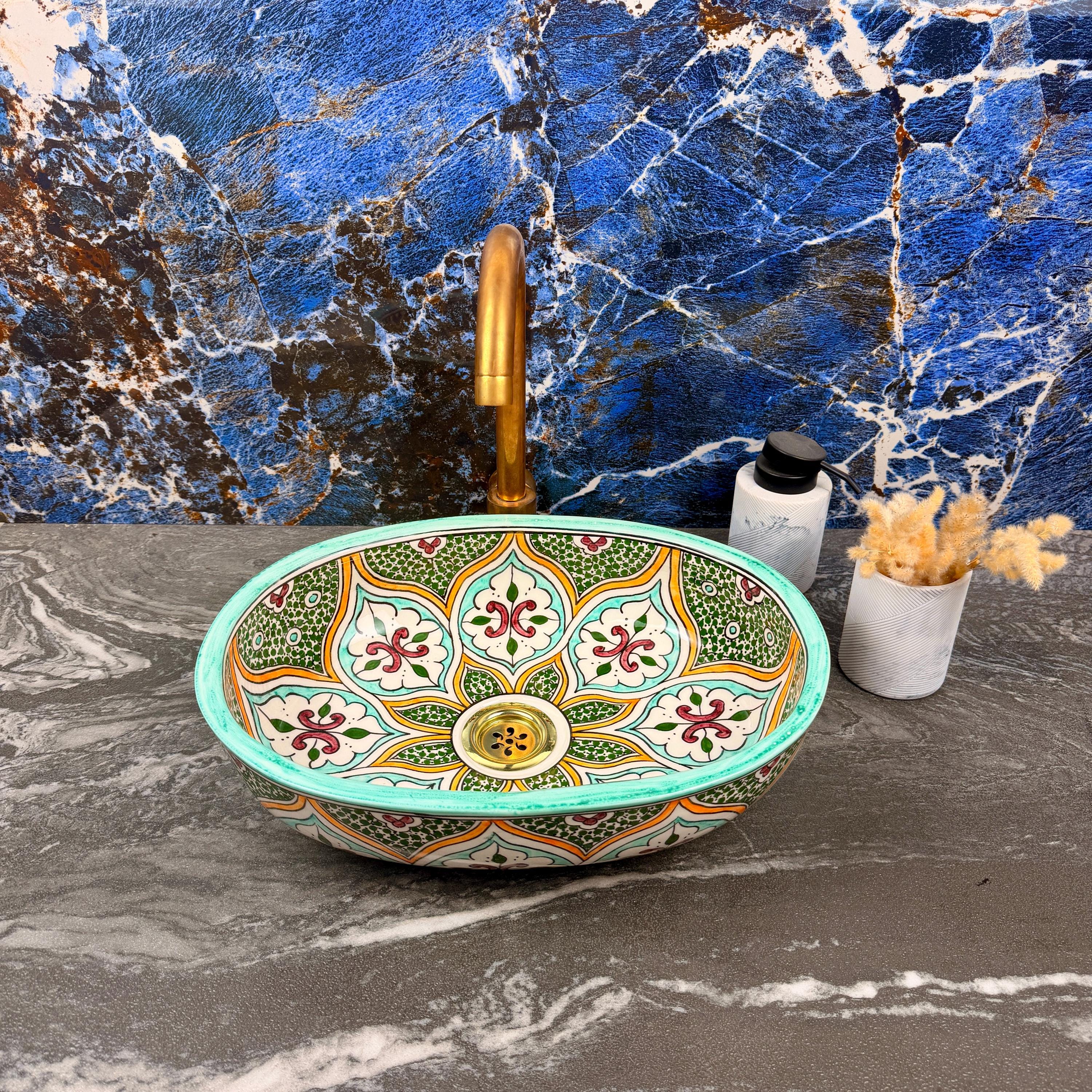 Lavabo Vasque Céramique Mexicain La Reina – Rond 40cm, Multicolore, Style Colonial