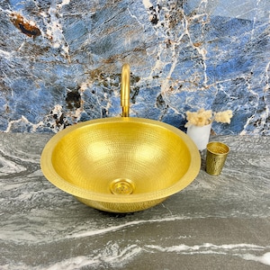 Handmade Oval Brass Bathroom Sink – Hammered Drop-In or Undermount Vanity Vessel – Antique Brass Finish Basin - Oval Farmhouse Washbasin