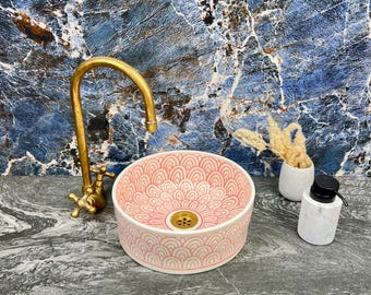 Round Bathroom Basin for Vanity Centerpiece - Eco-Friendly Decor - Ceramic Vessel Sink - Handmade & Hand Painted Pottery Wash Basin